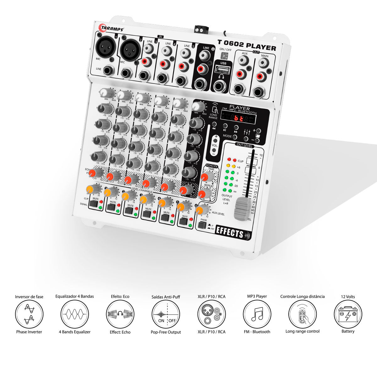 Mesa de Som Taramps T 0602 Player 6 Canais com Efeito Echo FX Mesa de Som Taramps T 0602 Player 6 Canais com Efeito Echo FX